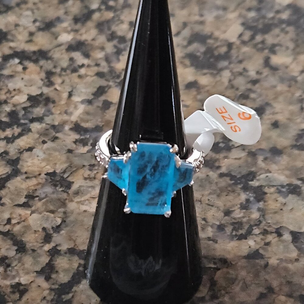 Bomb Party RG34777 "Sparkling Reflections" Aqua Blue Quartz Sz 6